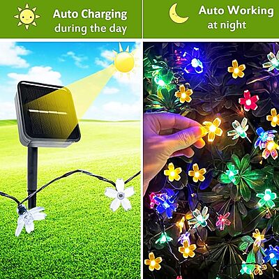 Solar Flower String Lights - Multi-Coloured 40 Feet