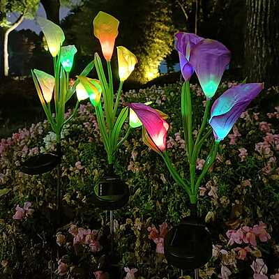 Calla Lily Solar Flower Light - 7 Colour Changing (Pink/White) 2 Packs